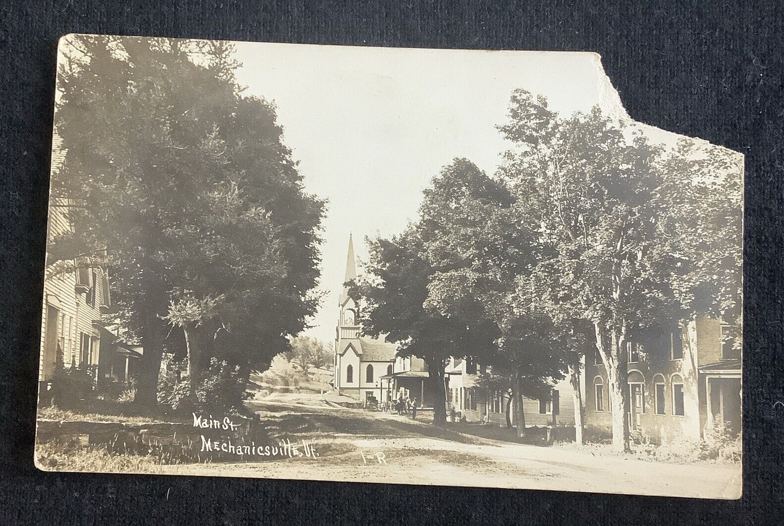 RPPC Mechanicsville Vermont Main Street View Photo Postcard Flaw Vintage