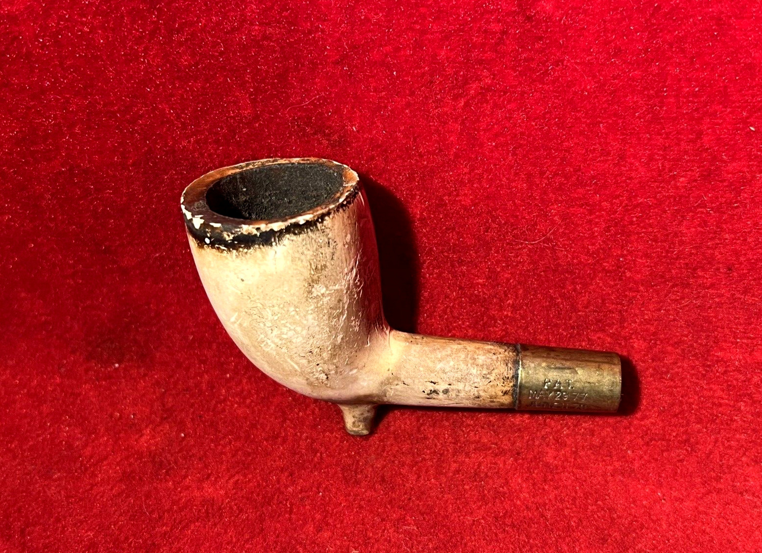 INDIAN WARS ERA SOLDIER\'S CLAY PIPE BOWL FOUND CAMP TRASH PIT SITE -PATENT DATED