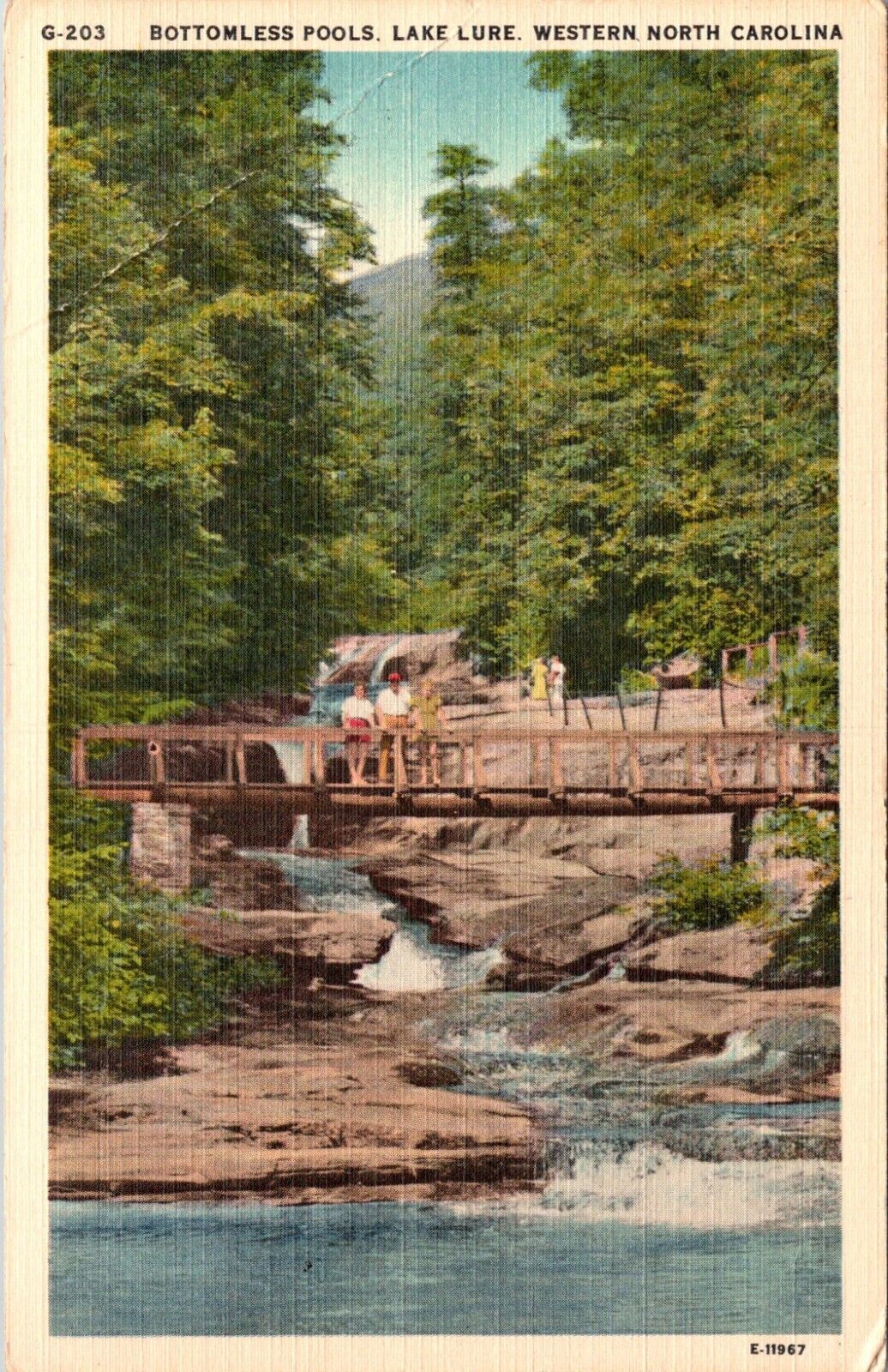Lake Lure, NC Bottomless Pools Vintage Linen Postcard E185