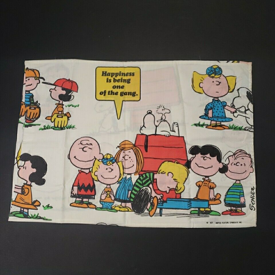 Vintage 70s Charlie Brown Peanuts Snoopy 1971 Pillow Case Schulz Red Baron EUC