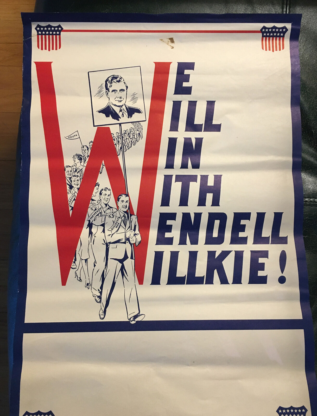 Vintage 1940 Wendle Wilkie Presidential Poster 18x12 Inches