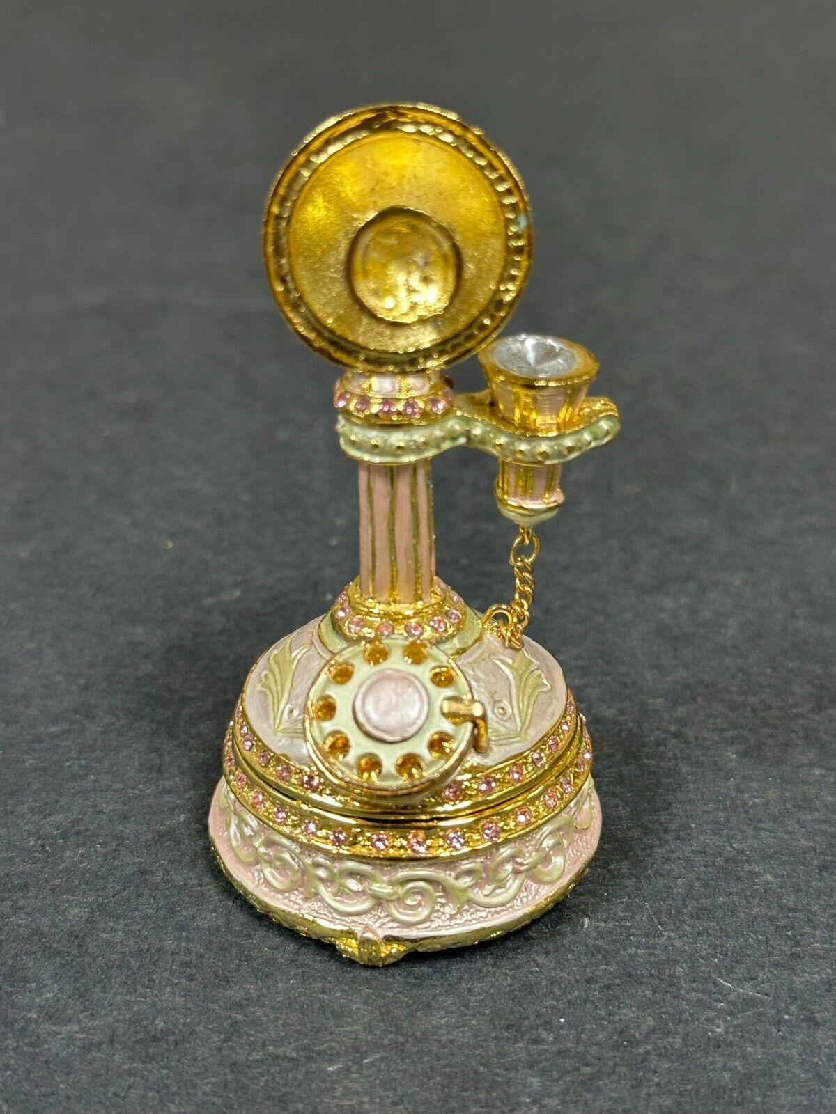 Vintage Phone Enamel Bejeweled Trinket Box