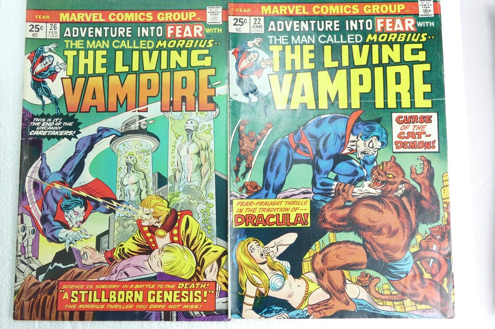 ADVENTURE INTO FEAR MORBIUS LIVING VAMPIRE Lot of 2 Comics 22 & 26, 1975 F/VF