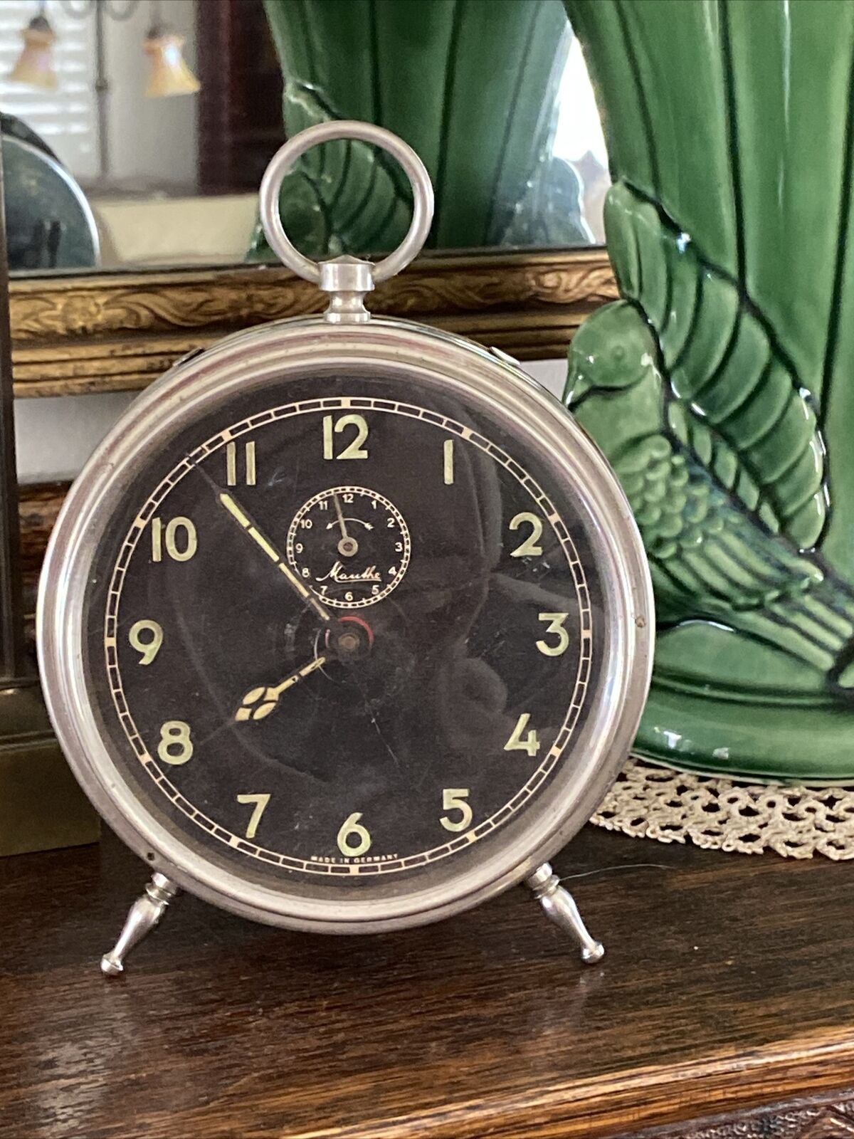 Mauthe 1920’s Antique German Alarm Clock  7”x5”  Working