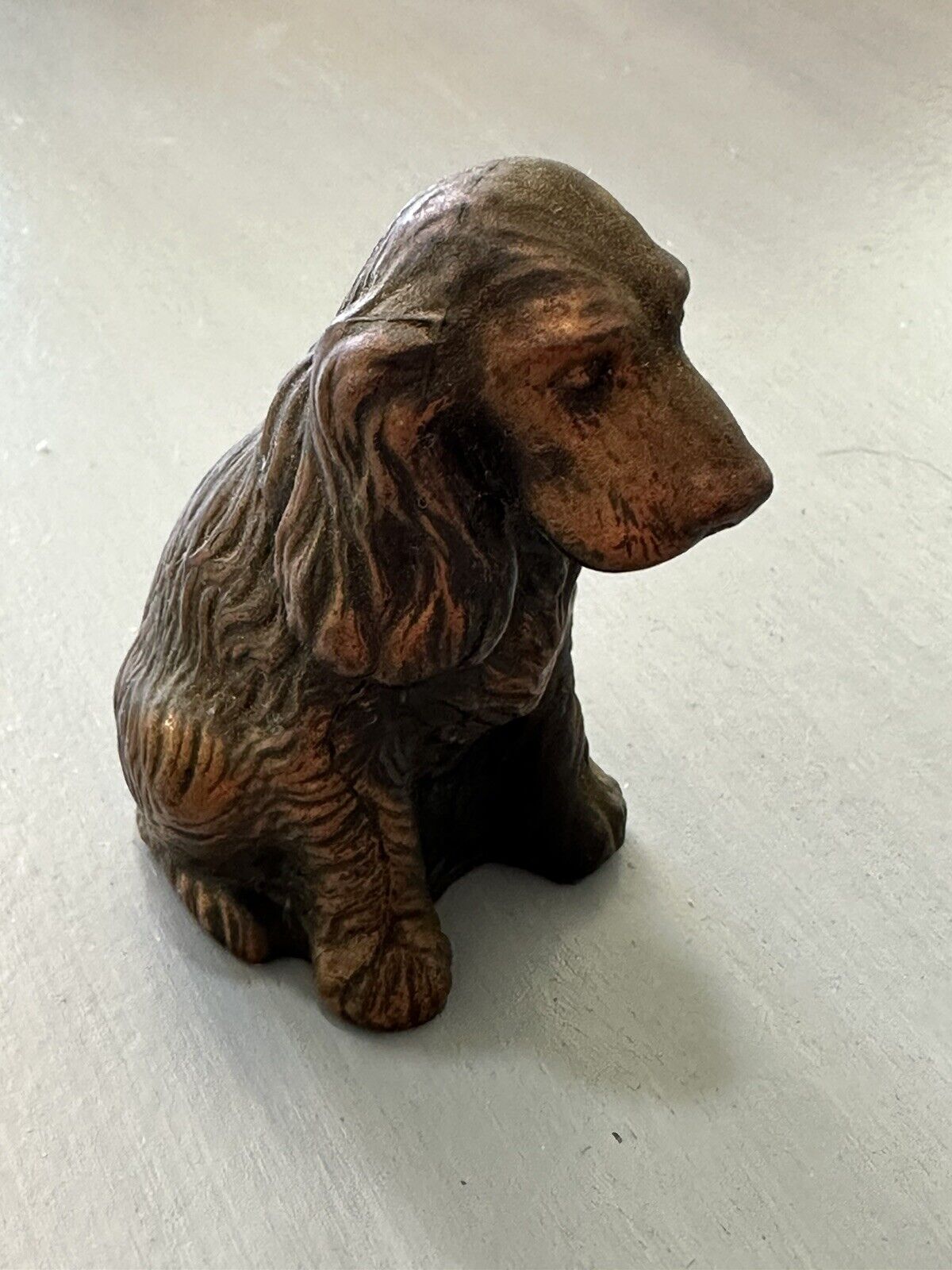 Vintage Bronze COCKER SPANIEL Cast Metal Dog Figurine Copper Tone Heavyweight 3”
