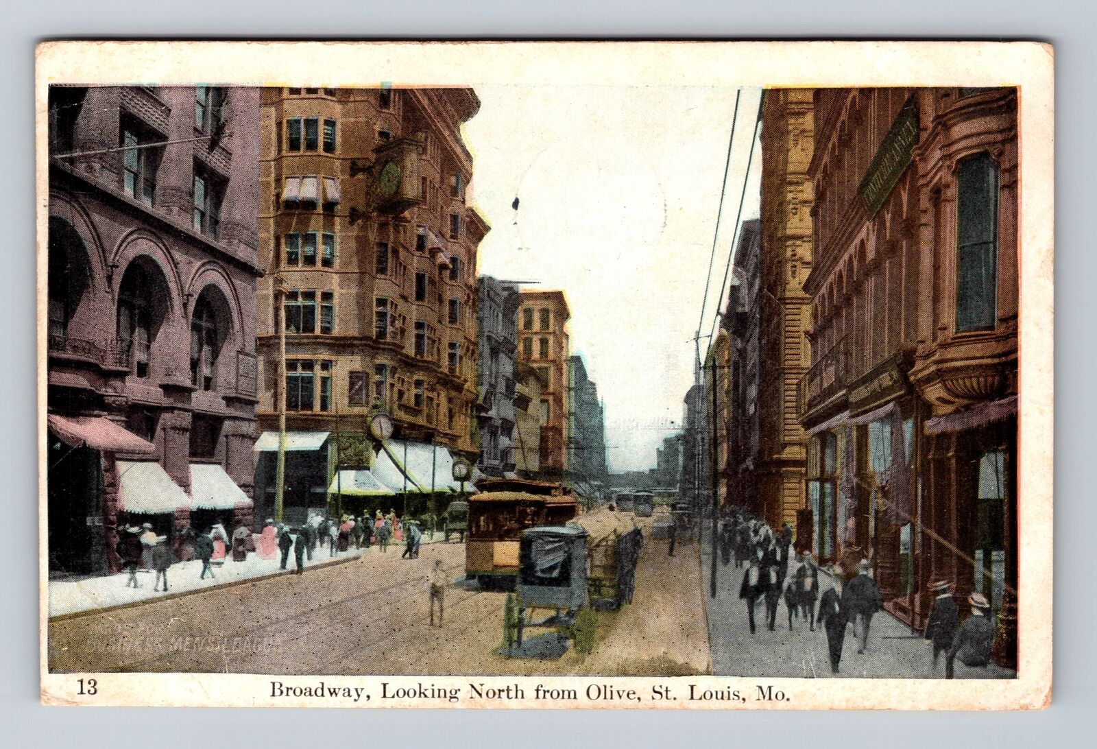 St Louis MO-Missouri, Broadway Looking North From Olive Vintage c1911 Postcard