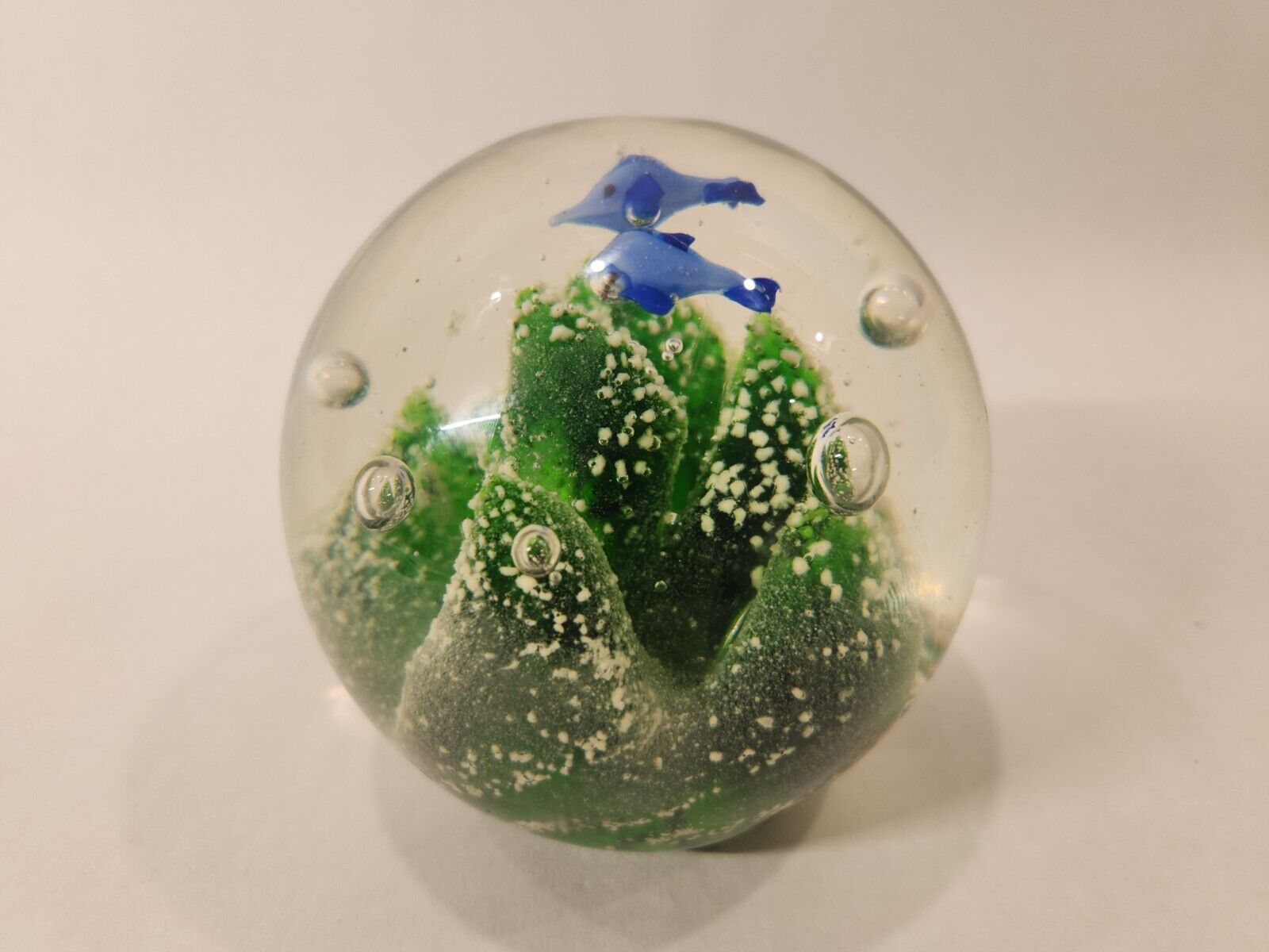 Art Glass Large Paperweight Murano Style Fish dolphin coral reef Underwater