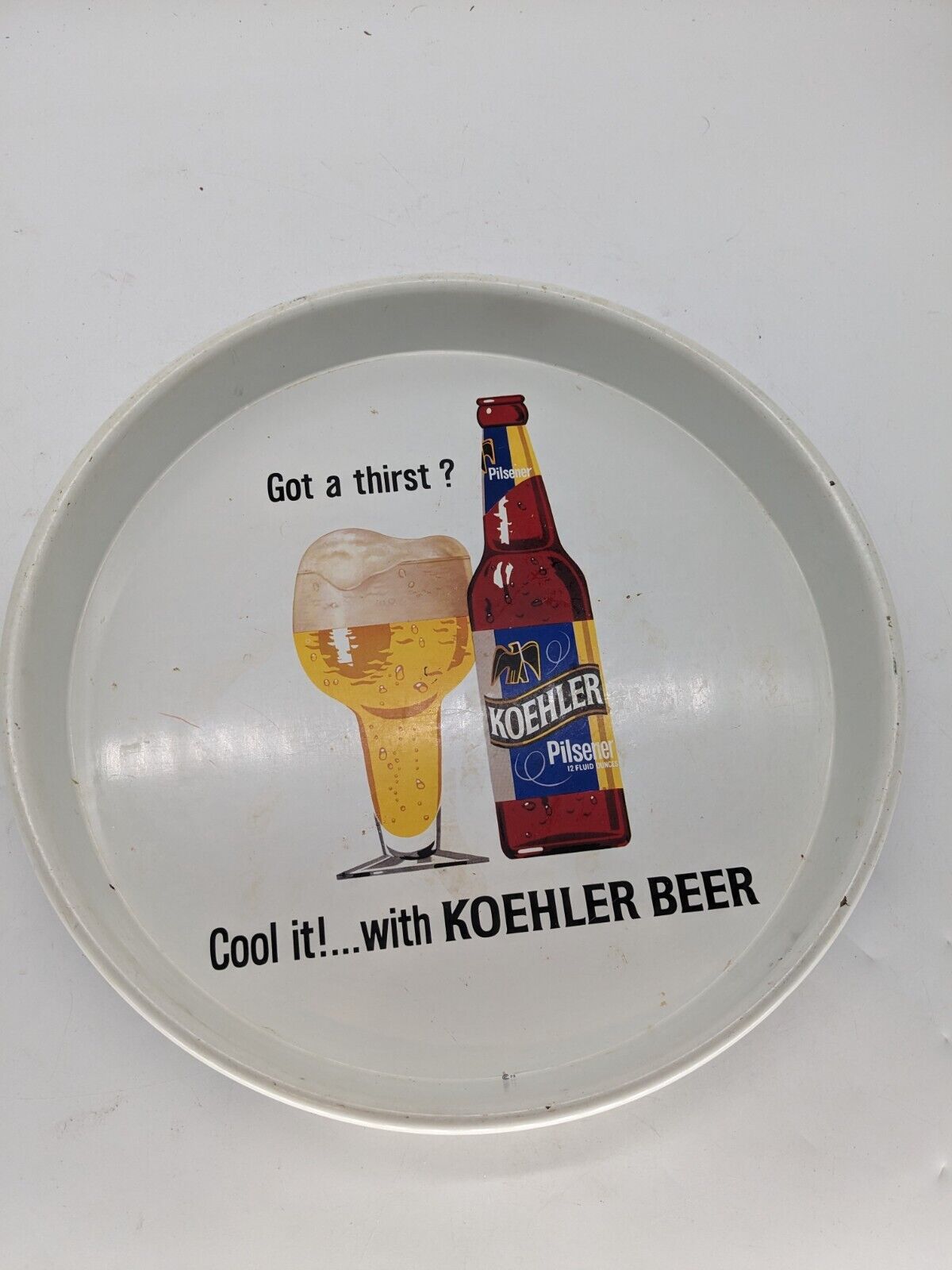 Vtg Koehler\'s Pilsener Beer Tray Erie Brewing Company Erie PA  Metal German 