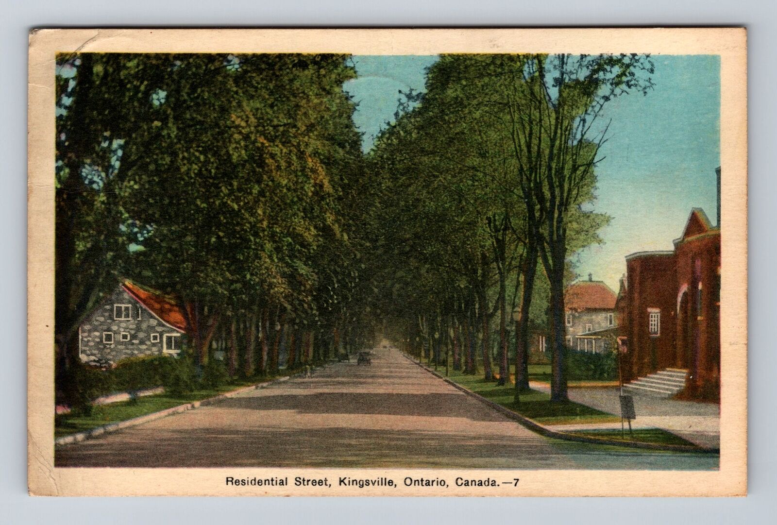 Kingsville Canada, Residential Treelined Street, Church, Vintage c1938 Postcard