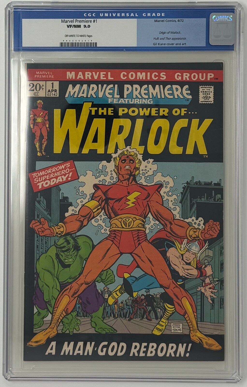 Marvel Premiere #1 CGC 9.0 1972 Origin of Warlock; Hulk & Thor app Marvel Comics
