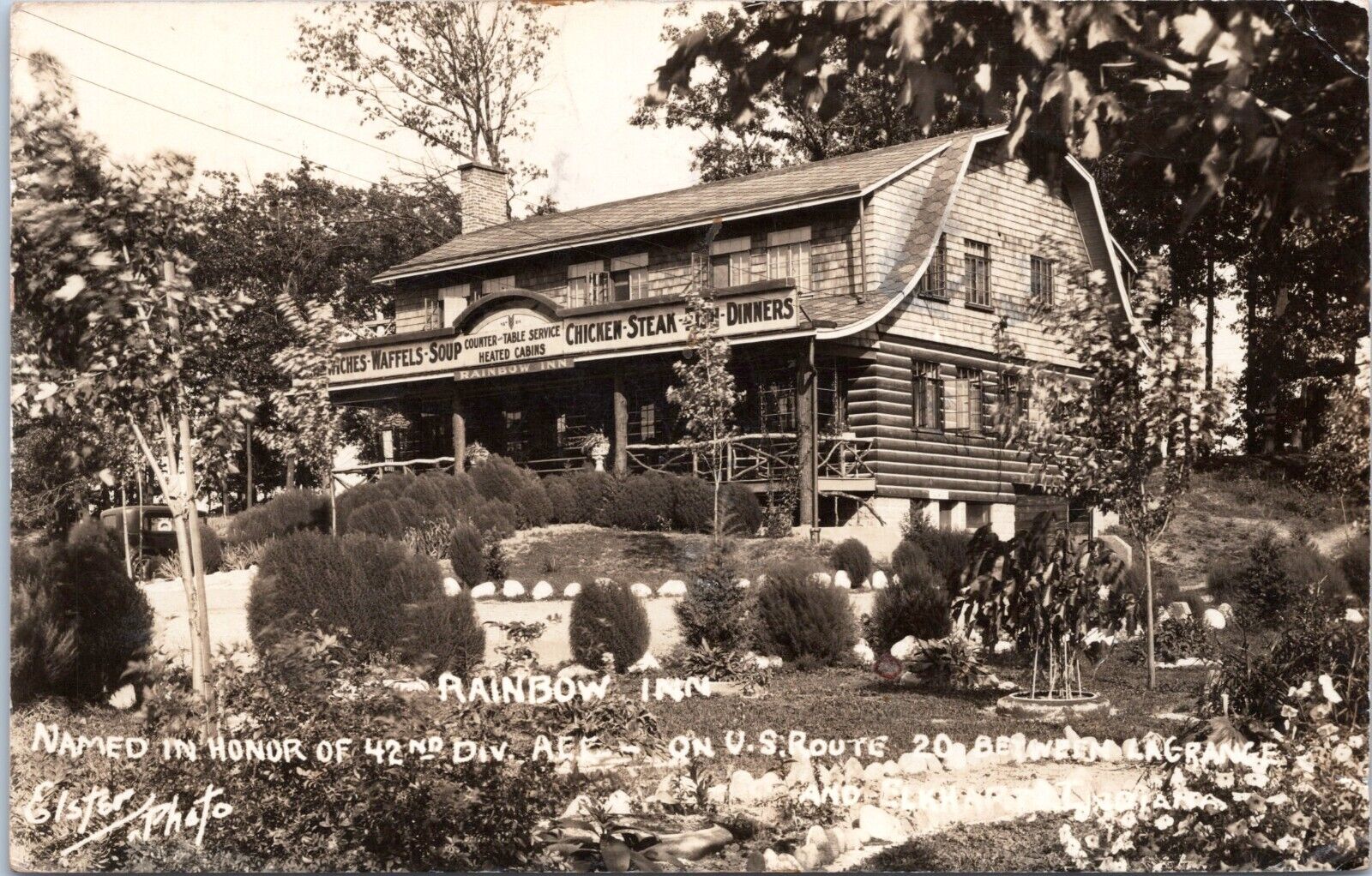 RPPC Rainbow Inn, Lagrange, Elkhart, Indiana- 1934 Photo Postcard- Elster Photo