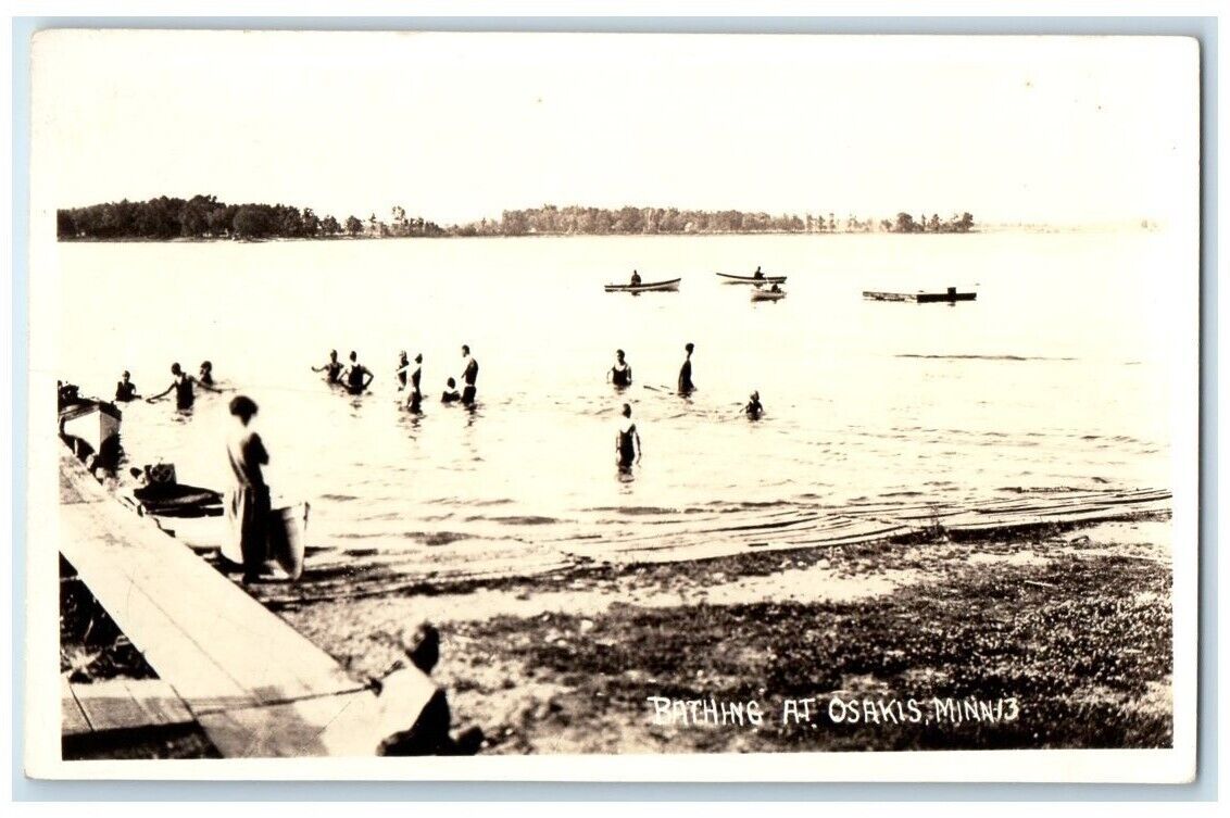 c1925 Bathing Swimming Boat Lake View Osakis Minnesota MN RPPC Photo Postcard