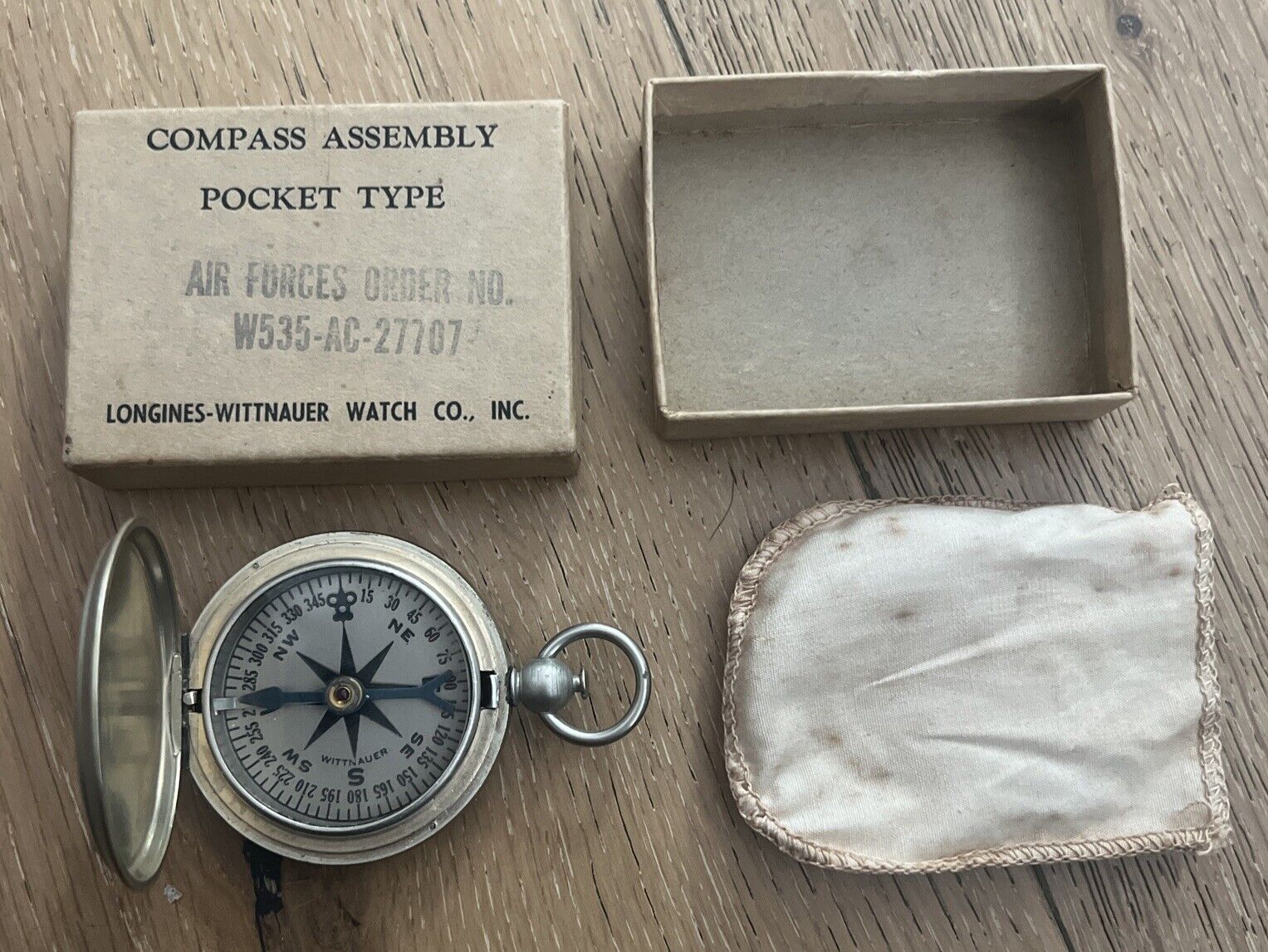 WW II US Longines-Wittnauer Pocket compass with original box WWII