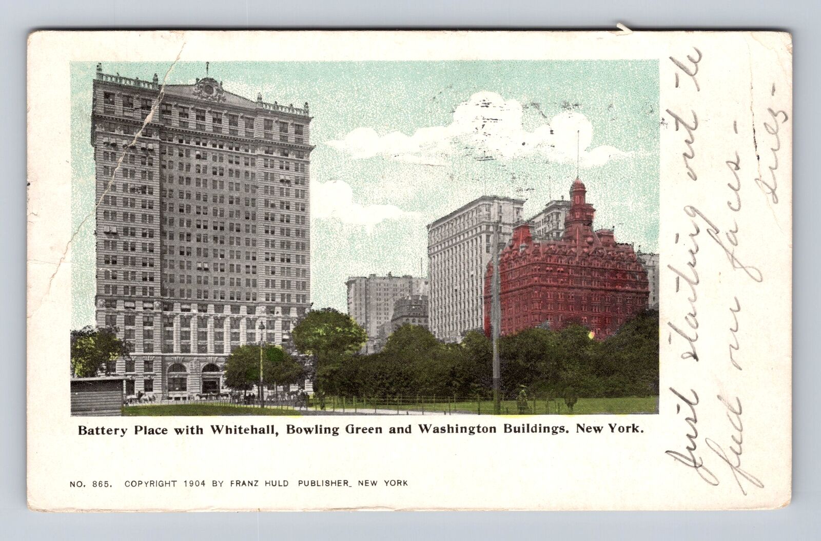 New York City NY, Battery Place with Whitehall, Bowling Green, Vintage Postcard