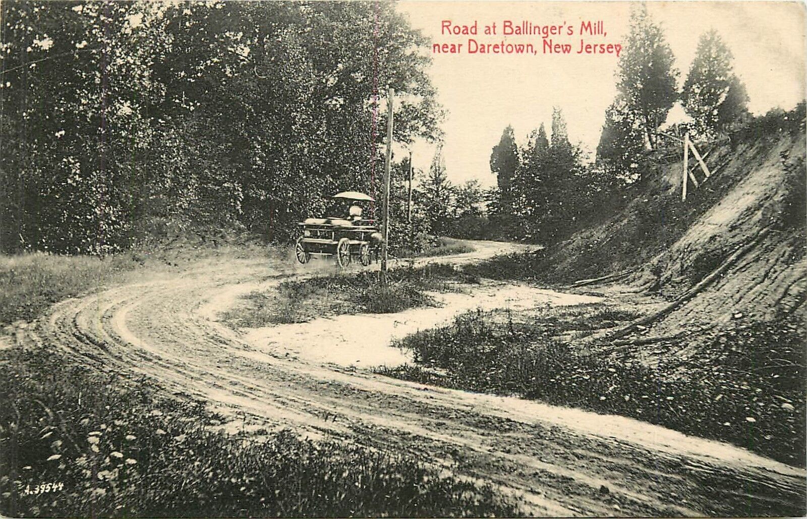 New Jersey, NJ, Near Daretown, Road at Ballinger\'s Mill Early Postcard