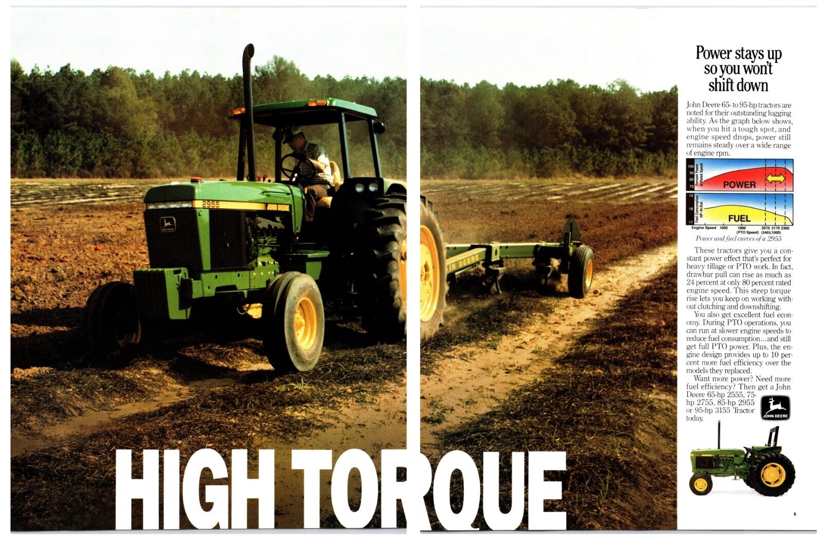 1987 John Deere 2955 Tractor  -Original 2 Page Print Advertisement (11in x 17in)