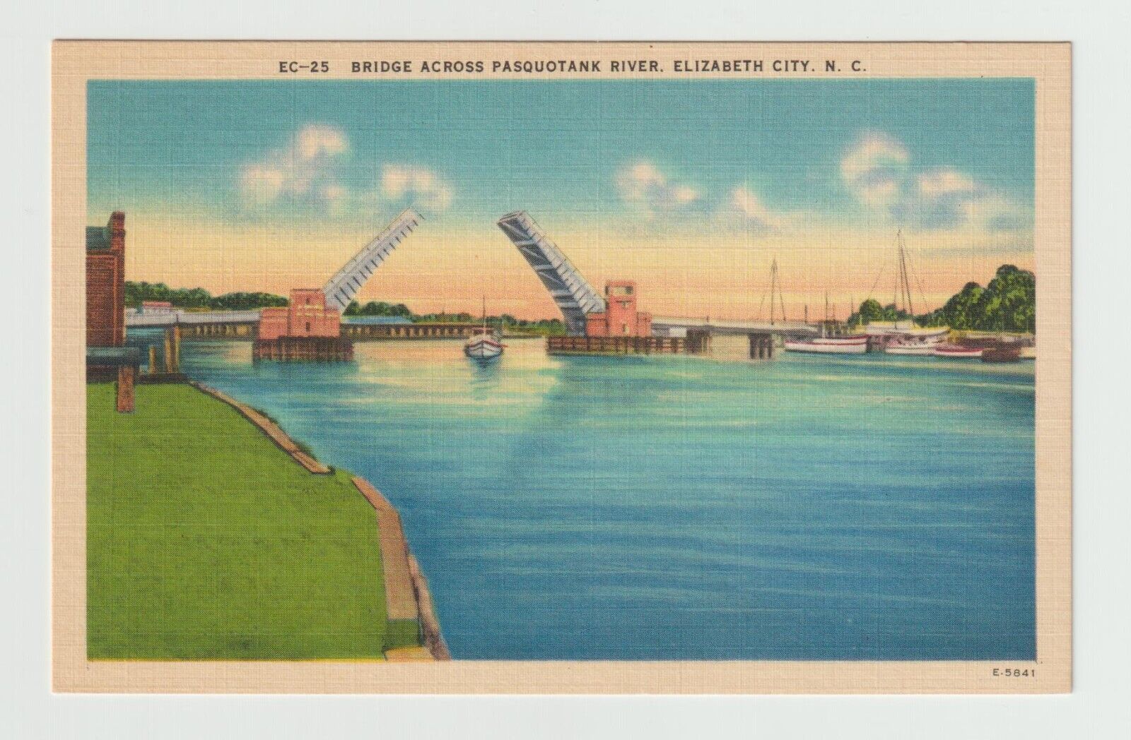 Bridge Across Pasquotank River Elizabeth City North Carolina NC Linen Postcard