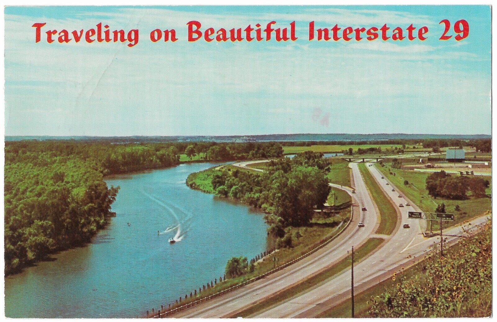 Traveling On Beautiful Interstate 29 Vintage US Roadway Postcard highway river