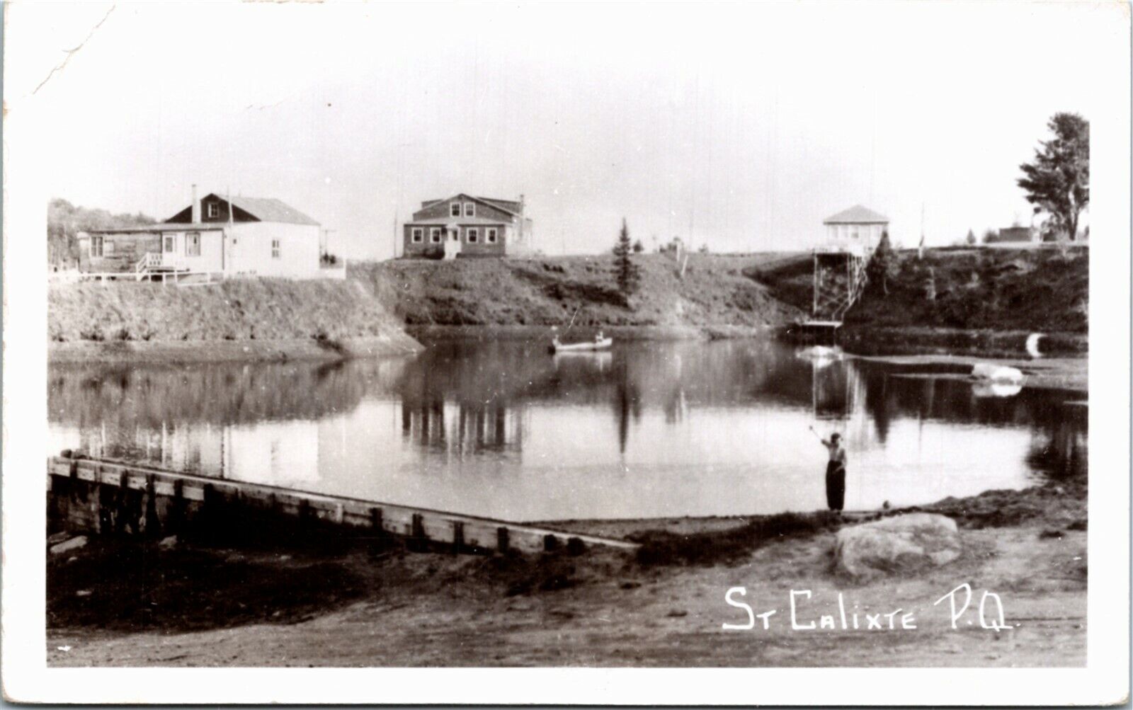 EKC RPPC Real Photo Postcard QC Saint Calixte Fishing Lake Canoe 1930s K30