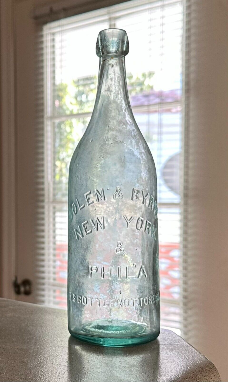 Bolen & Byrne New York & Philadelphia quart 1890 aqua beer bottle UNLISTED, RARE
