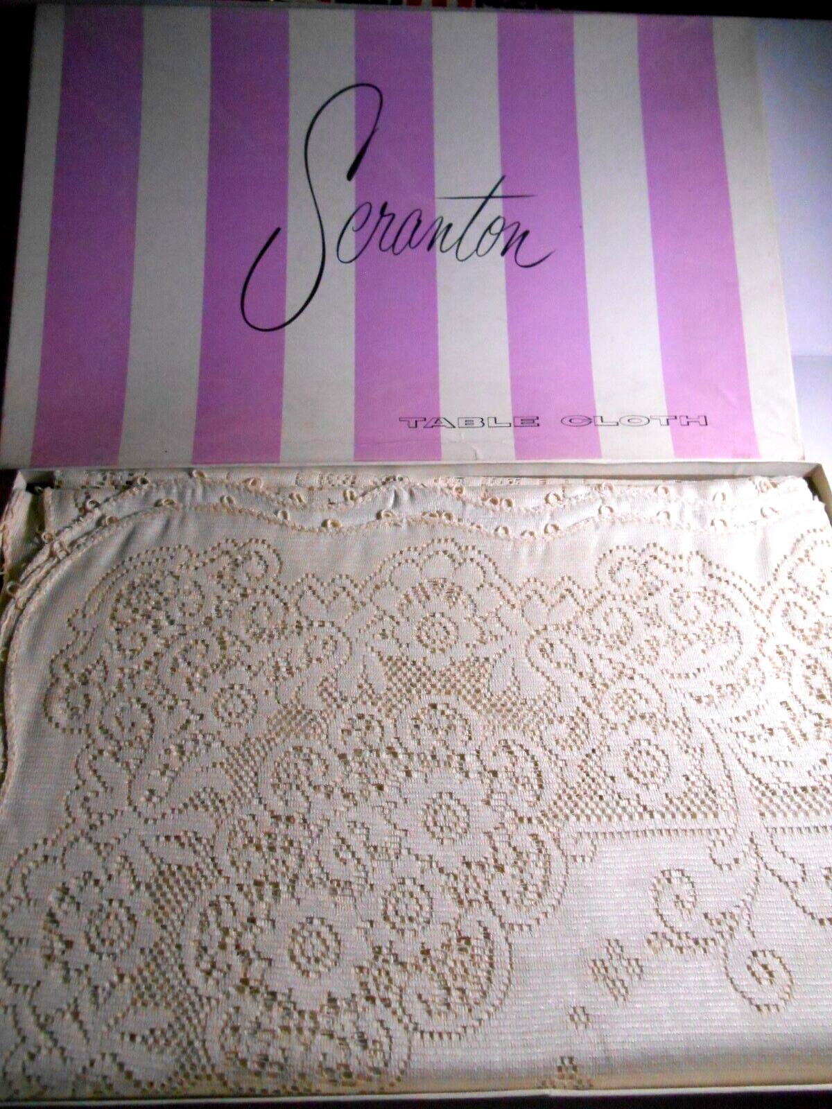 VTG Scranton Ivory Lace Tablecloth VESTANA 72 x 90 Stain Resistant New In Box