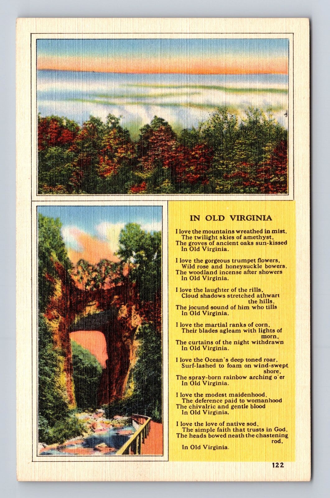 VA-Virginia, In Old Virginia, Poem, Landscape, Antique, Vintage Postcard