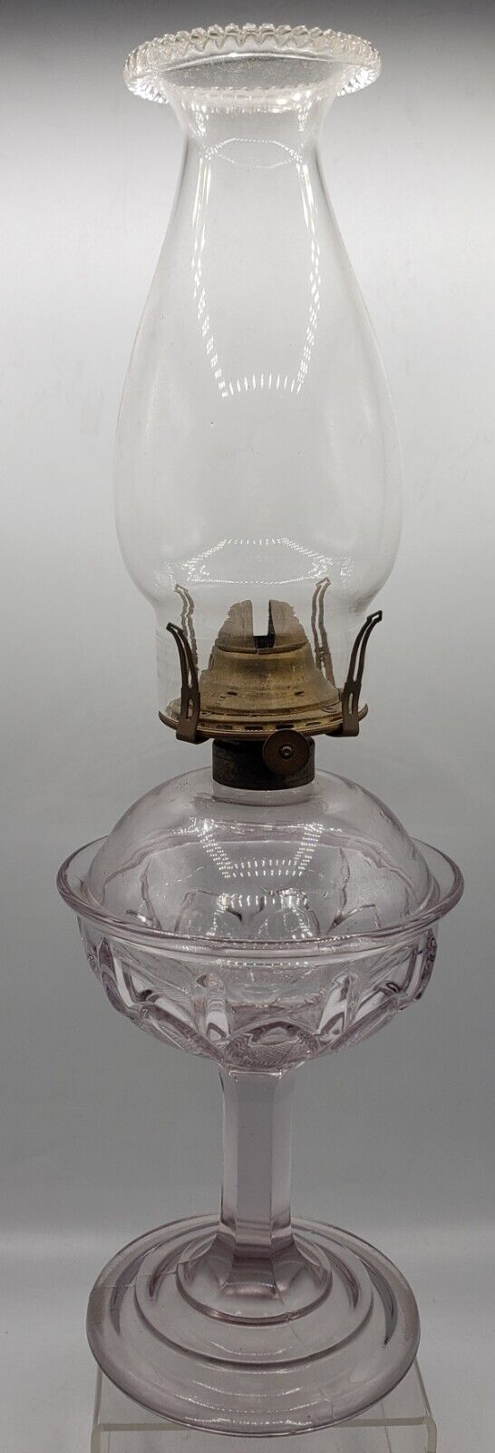 Rare c.1870s LOMAX Gothic Thumbprint & Sawtooth Oil Lamp Sun Purple Tinted Glass