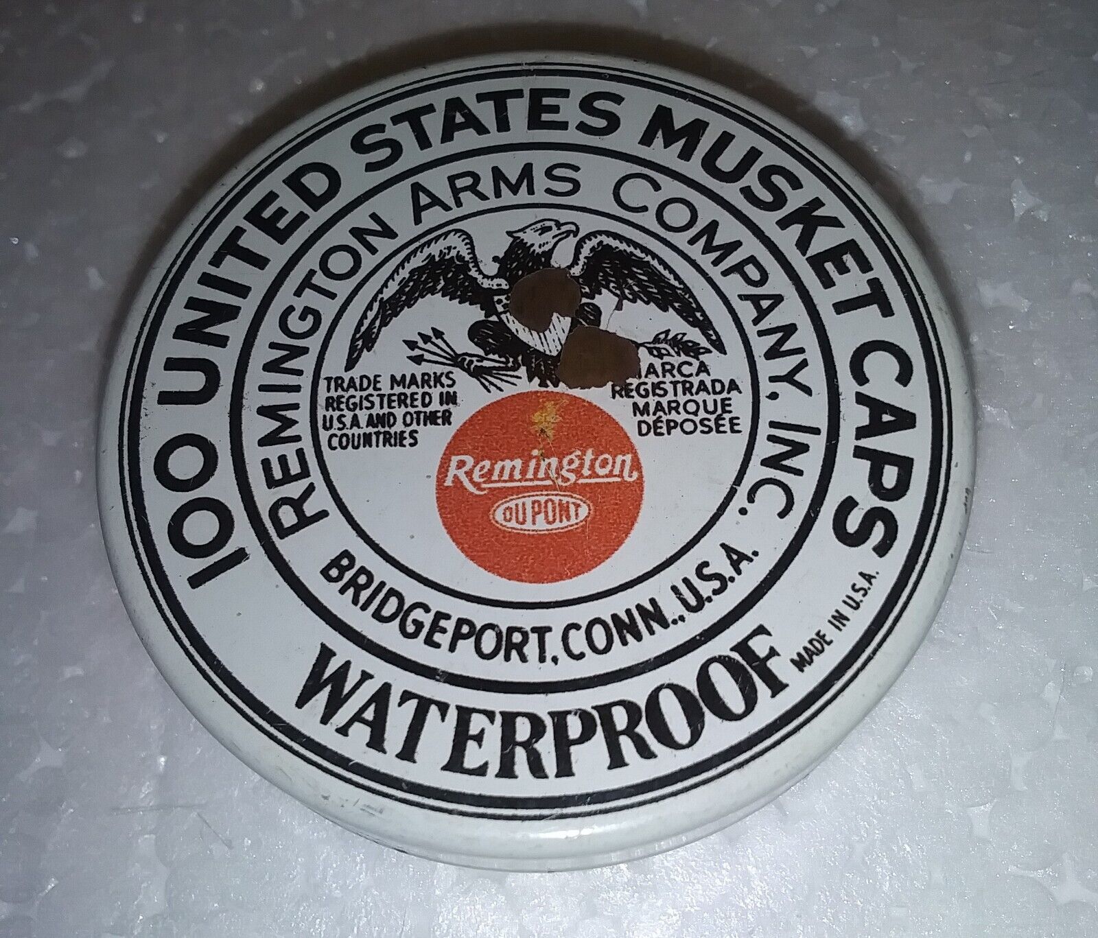 Vintage Remington Arms Co. US Musket Caps Tin Eagle Bridgeport Tin