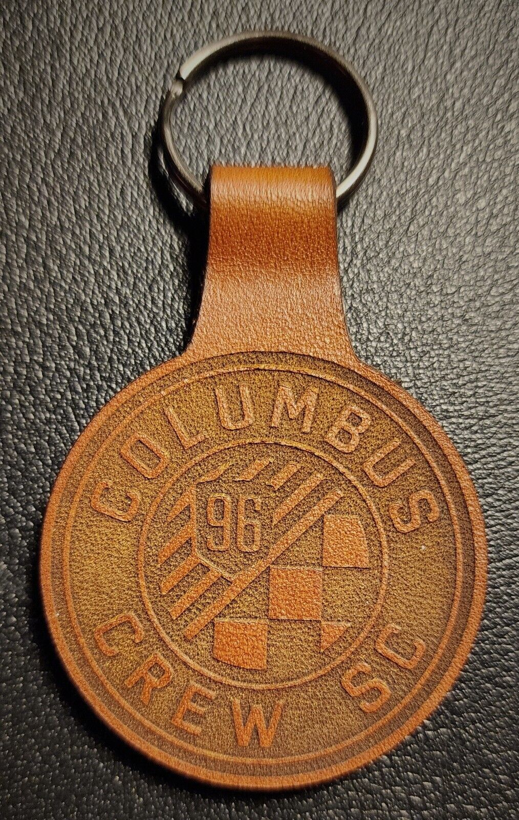 Genuine Leather Columbus Crew SC Soccer Keychain 1.75\