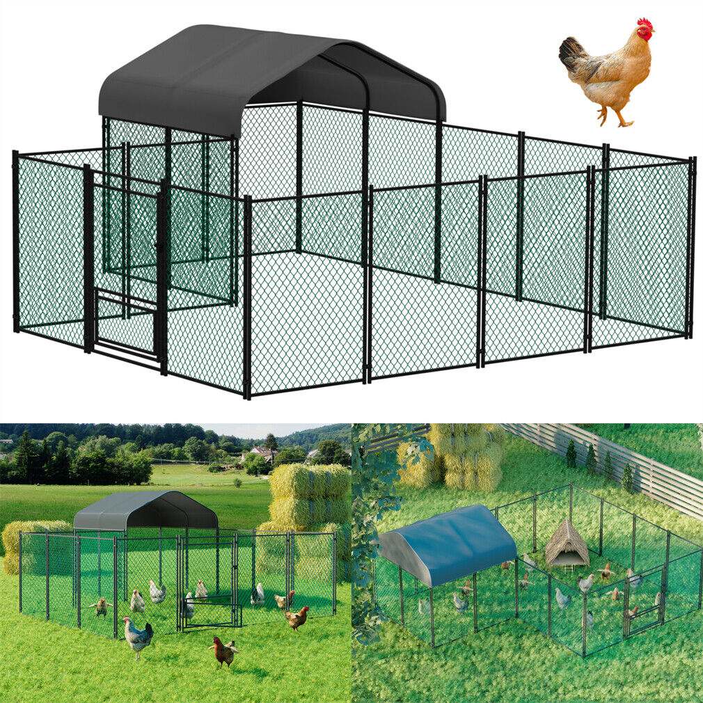 13x11FT Chicken Coop Rustproof Metal Duck Farm Fence Large w/Waterproof&UV Cover