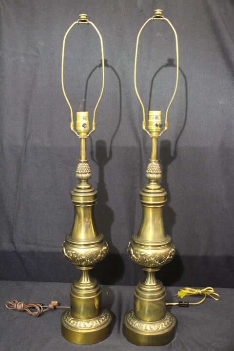 PAIR Stiffel 1960\'s Neoclassical Style Table Lamps; Antique Brass Finish 36\