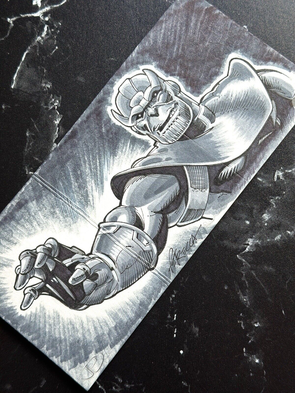 2012 UD Marvel Premier Sketch Card Triple Panel Thanos & Warlock by Bob Petrecca
