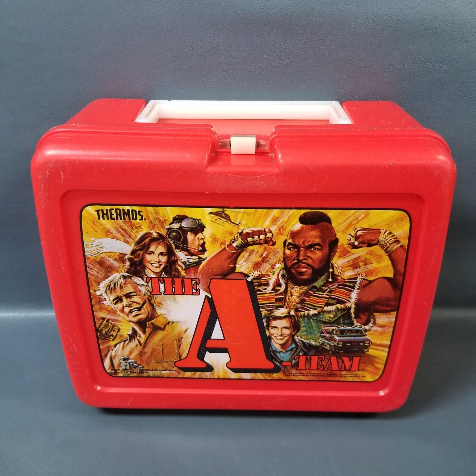 The A-Team Vintage 1983 Lunch Box Thermos Brand Red Plastic-  No Thermos Bottle