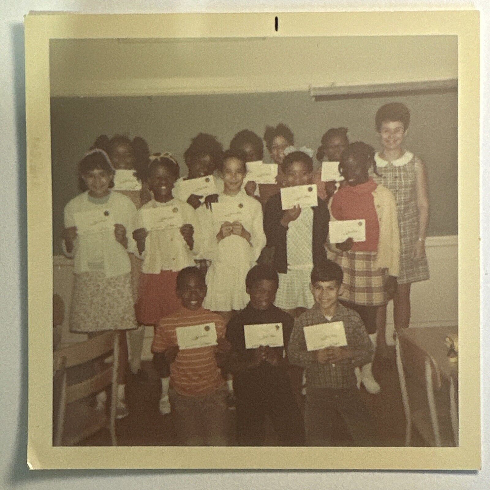 “Math Improvement Party” 1969 VINTAGE COLOR PHOTO African-Americans school Kids