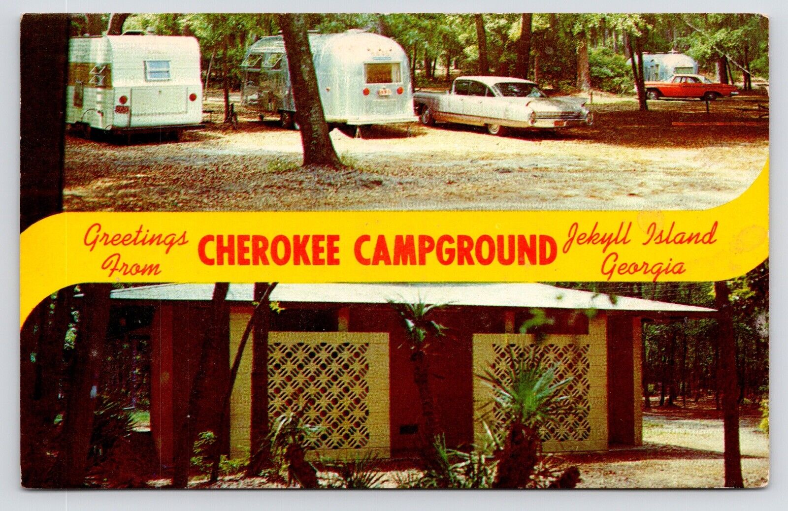 1960s~Cherokee Campground~Vintage Campers~Jekyll Island Georgia GA~VTG Postcard