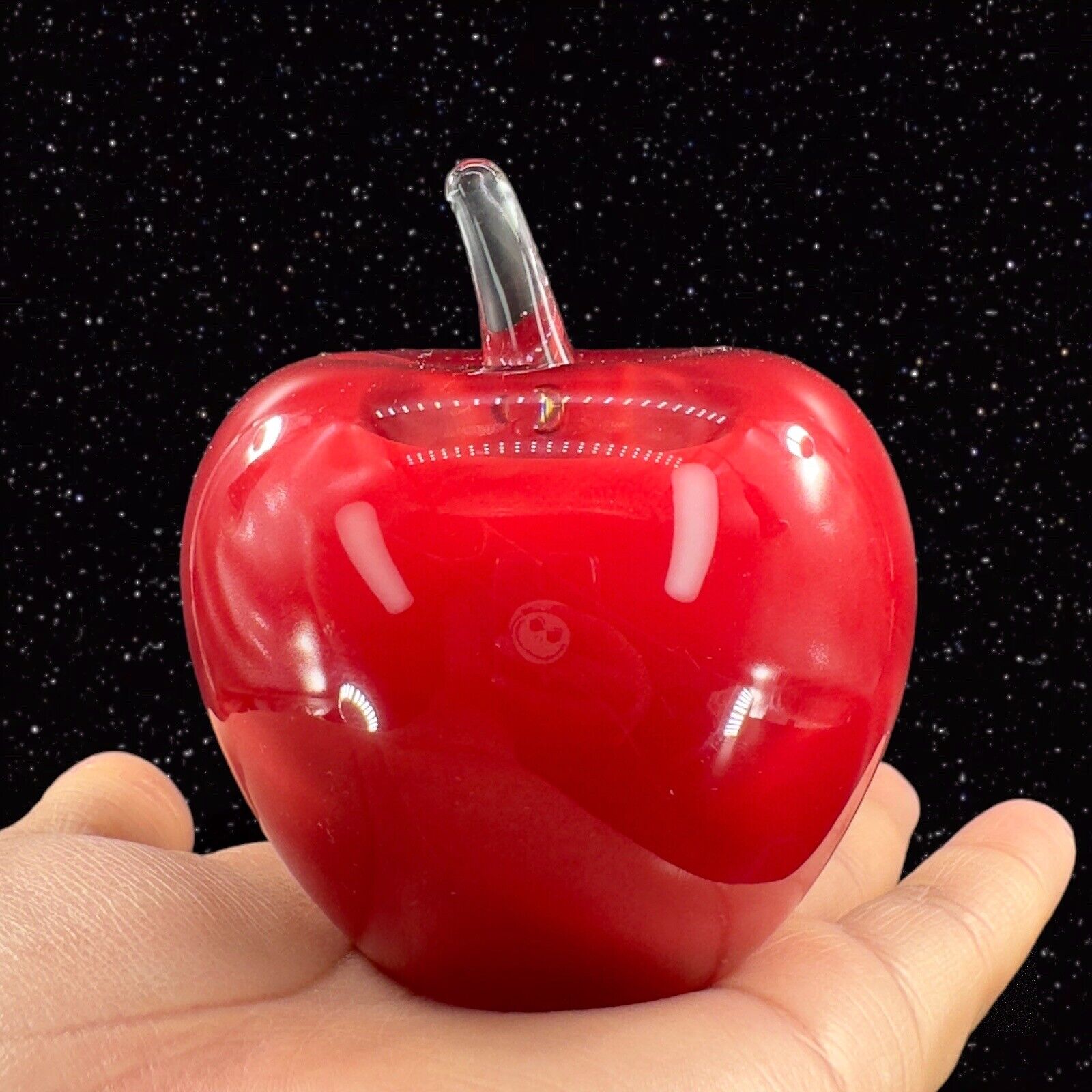 BADASH Red Art Glass Apple Figurine Paperweight Heavy Thick Glass Clear Stem VTG