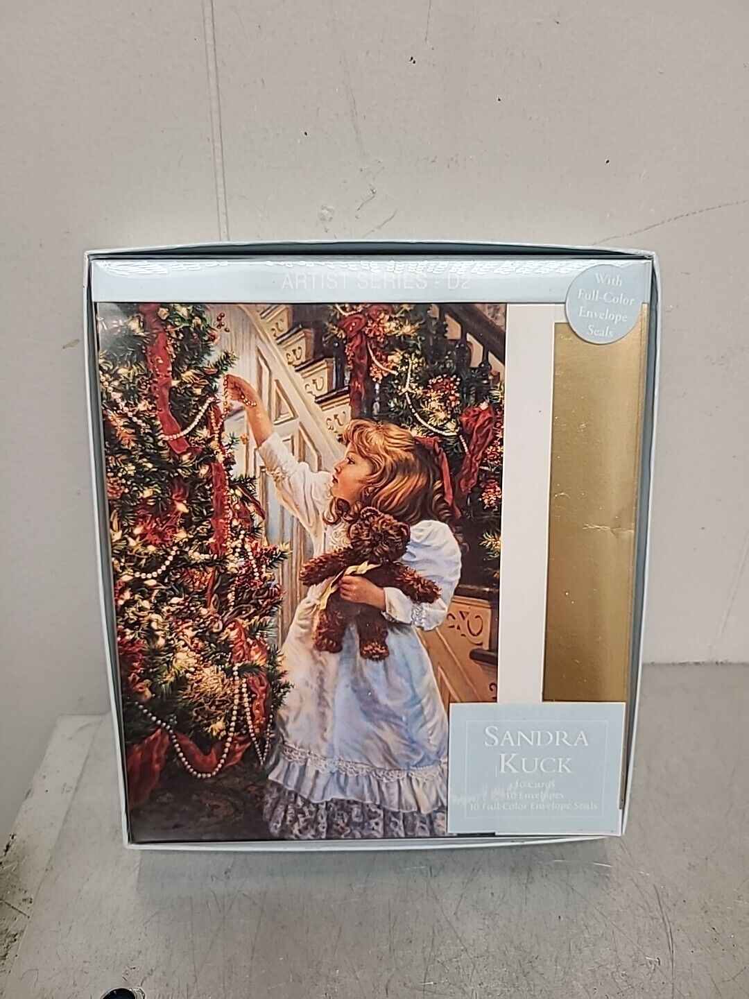 Vtg Christmas Little Girl Teddy Bear Tree 16 Cards & Envelopes Sandra Kuck NIB