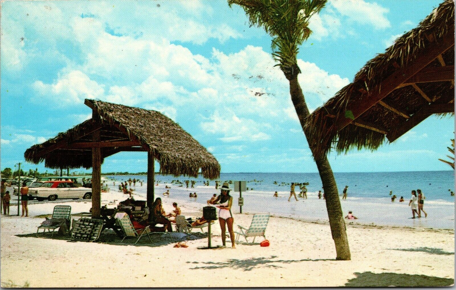 Sarasota, Florida~Siesta Key Beach~Picnic Area~Beach View~Postcard~Posted 1970