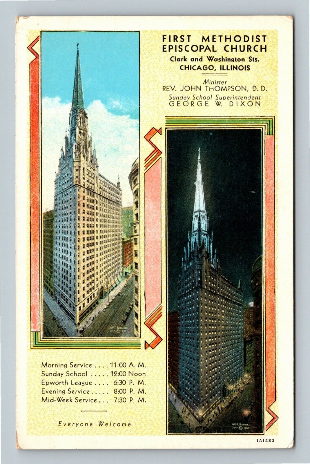Chicago IL, First Methodist Church Temple Antique, Illinois Vintage Postcard