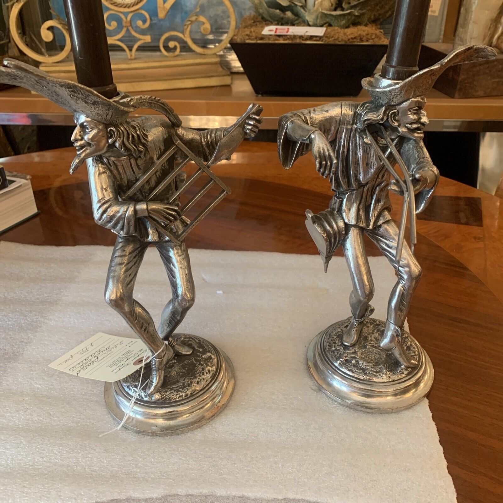 Antique Jacques Callot French style candlestick holders Musicians