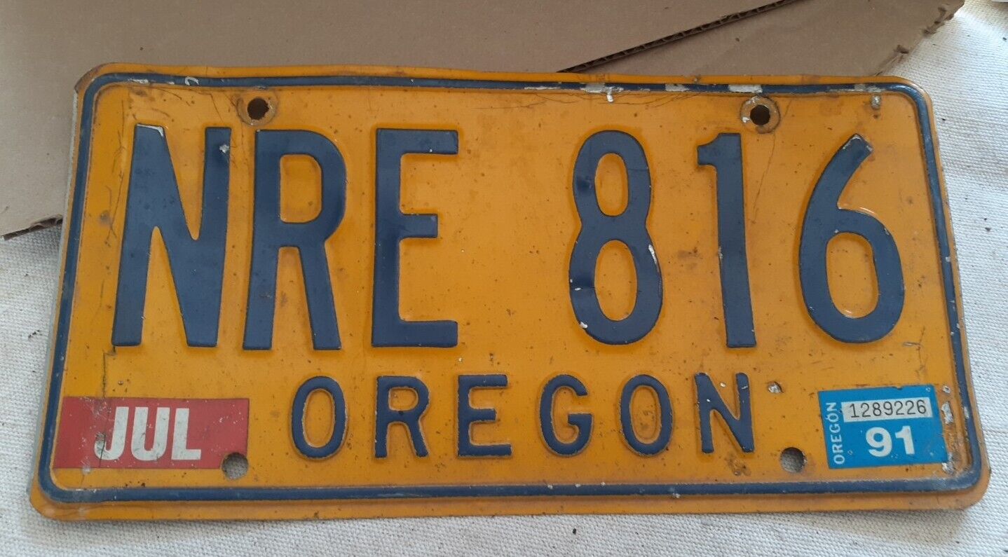 1991 Oregon License Plate  Blue Yellow 