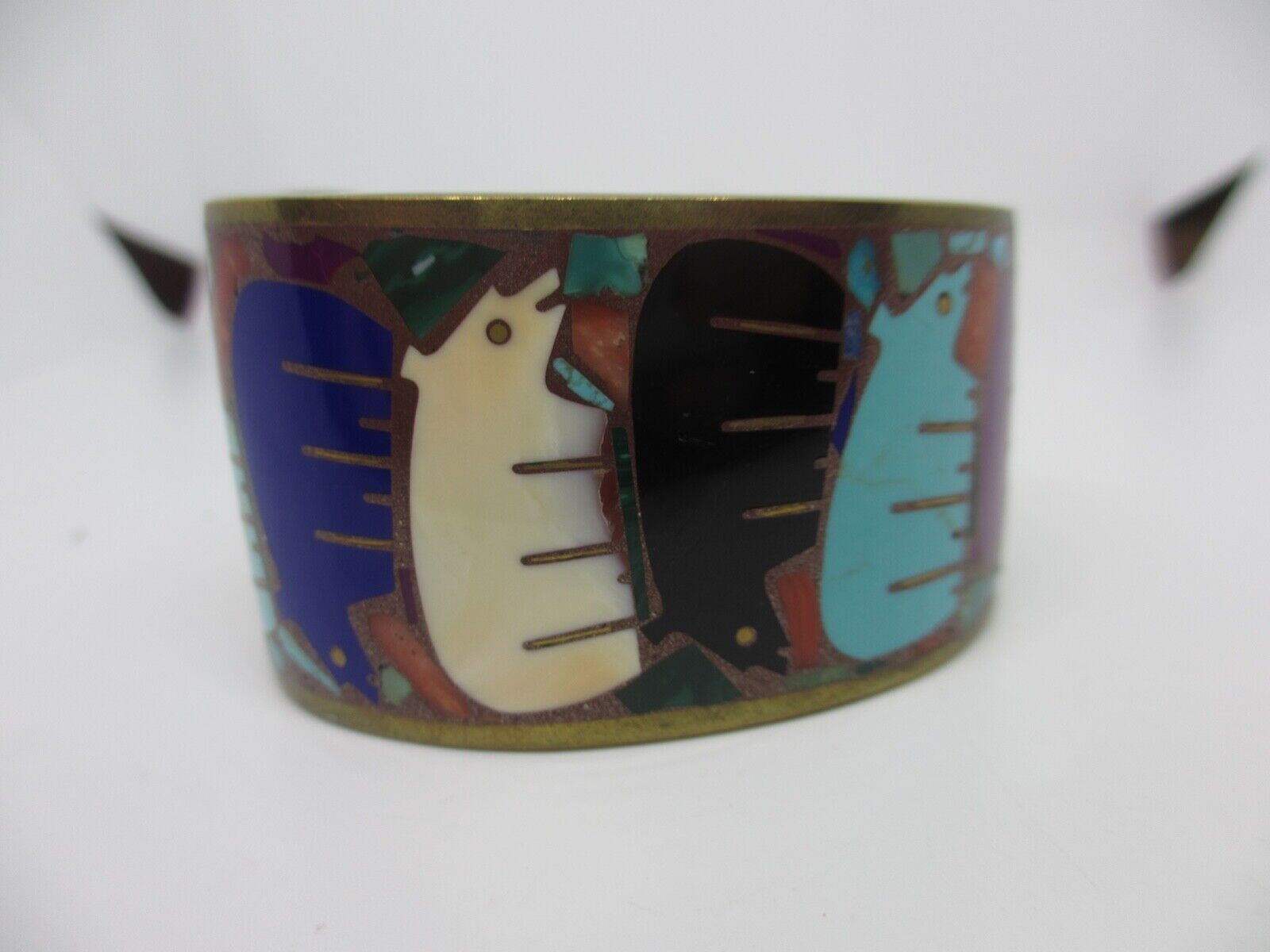 VTG Signed Turza Wells Andrew Shows INLAY Turquoise & More Bears Cuff Bracelet