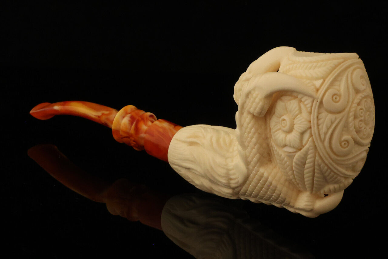 srv - Carved Eagle\'s Claw Block Meerschaum Pipe with custom case 15148