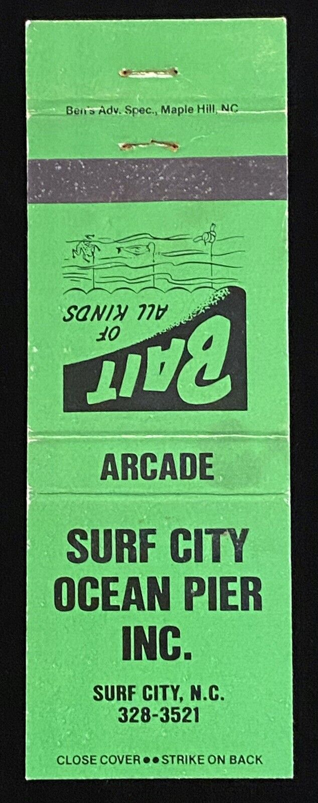 SURF City Ocean Pier Arcade Bait North Carolina Vintage Matchbook Cover B-3109