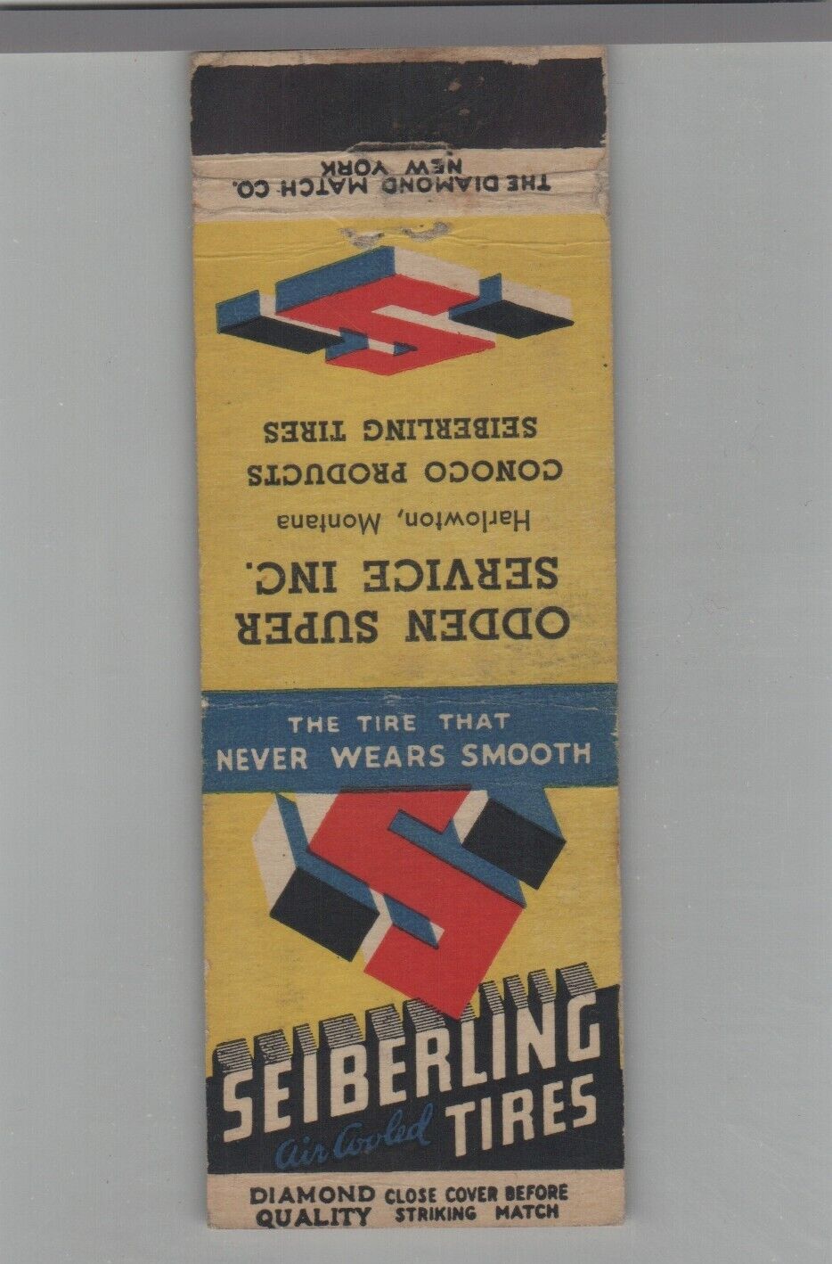 1930s Matchbook Cover Diamond Quality Odden Conoco Station Harlowton, MT