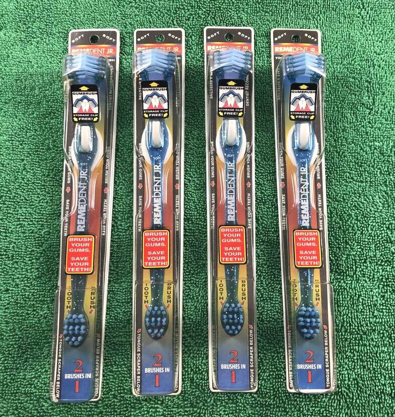 4 Rare Vintage REMEDENT JR. Tooth Brushes ~ 2 Brushes In 1 with Storage Clip