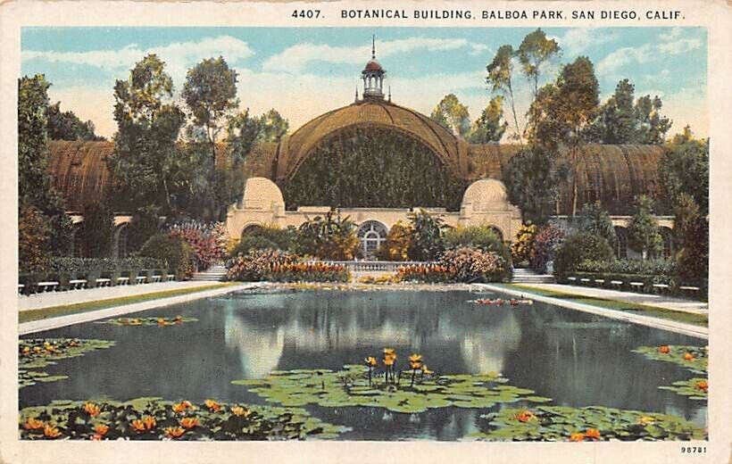 Postcard CA: Botanical Building, Balboa Park, San Diego, Antique WB 1920\'s