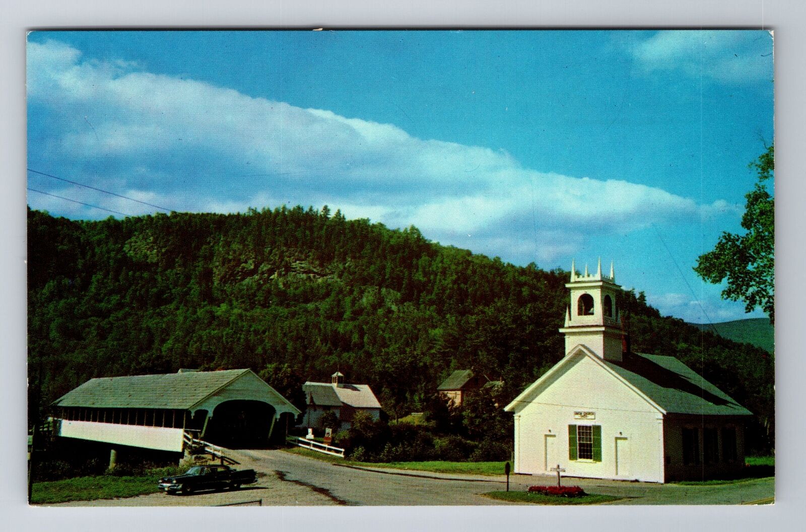 Stark NH-New Hampshire, Covered Bridge and Church, Antique Vintage Postcard