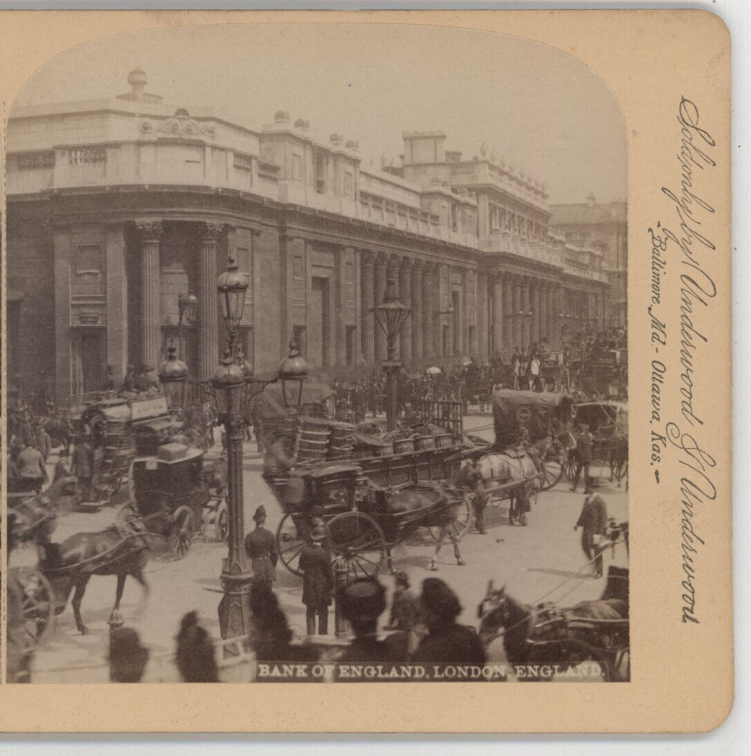 Busy Street Bank of England London England Jarvis Underwood Stereoview c1900