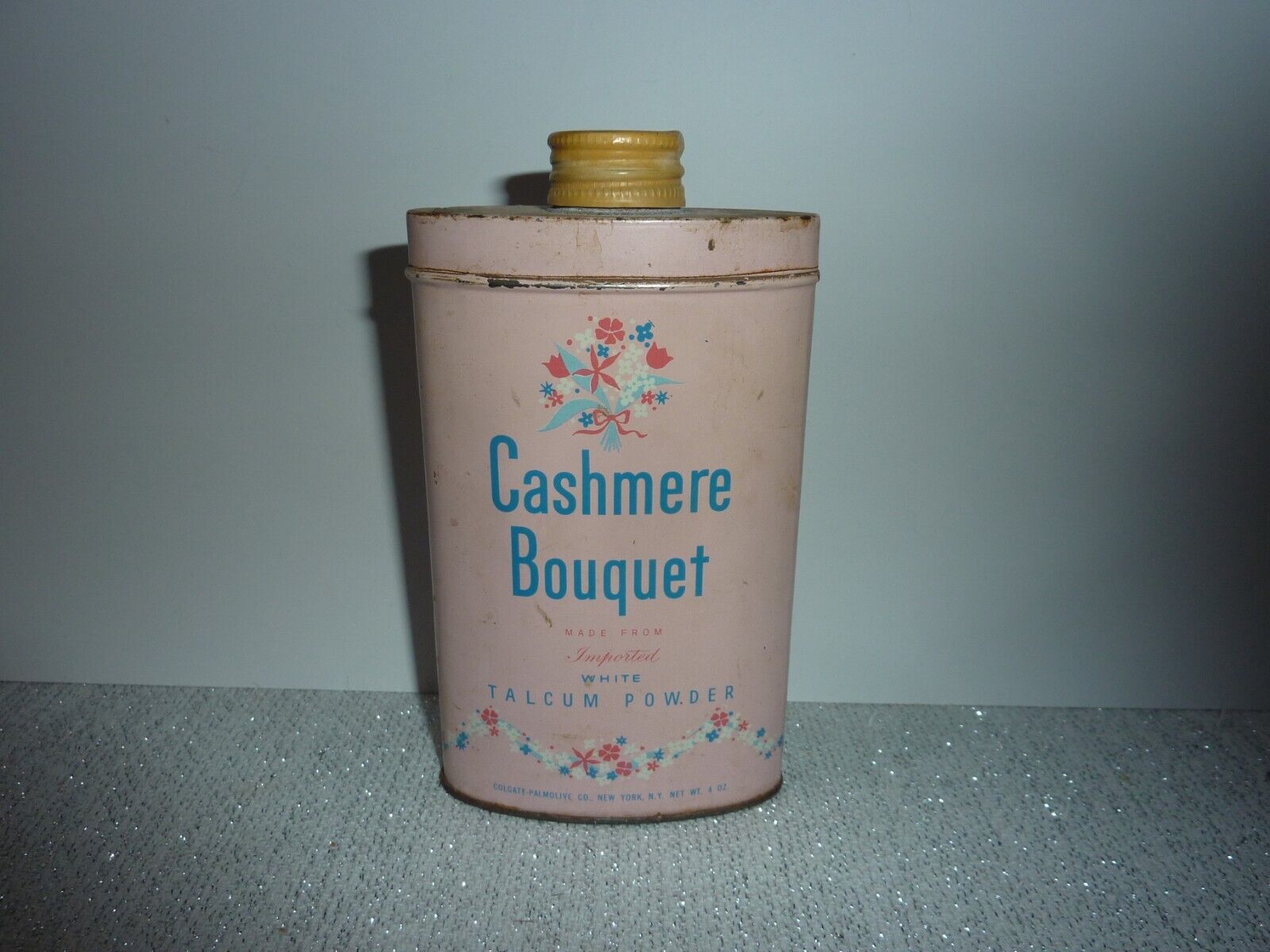 Vintage 1950s Cashmere Bouquet Talcum Powder Tin About 3/4 Full Colgate 4oz